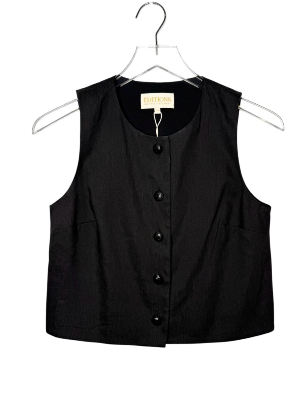 Sezane Ru De Sac Black Linen Blend Women’s Collarless Vest Sz 34